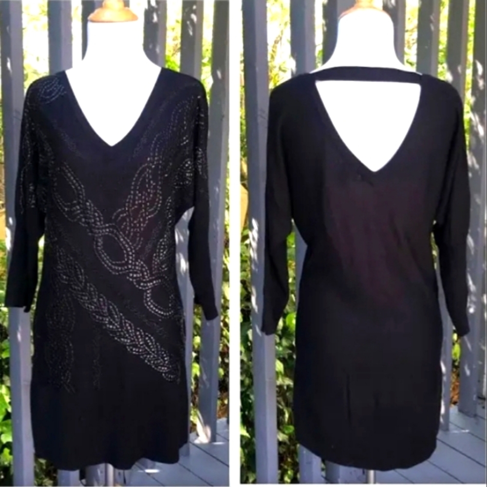 Cache Black Beaded Sweater Dress Sz XS
